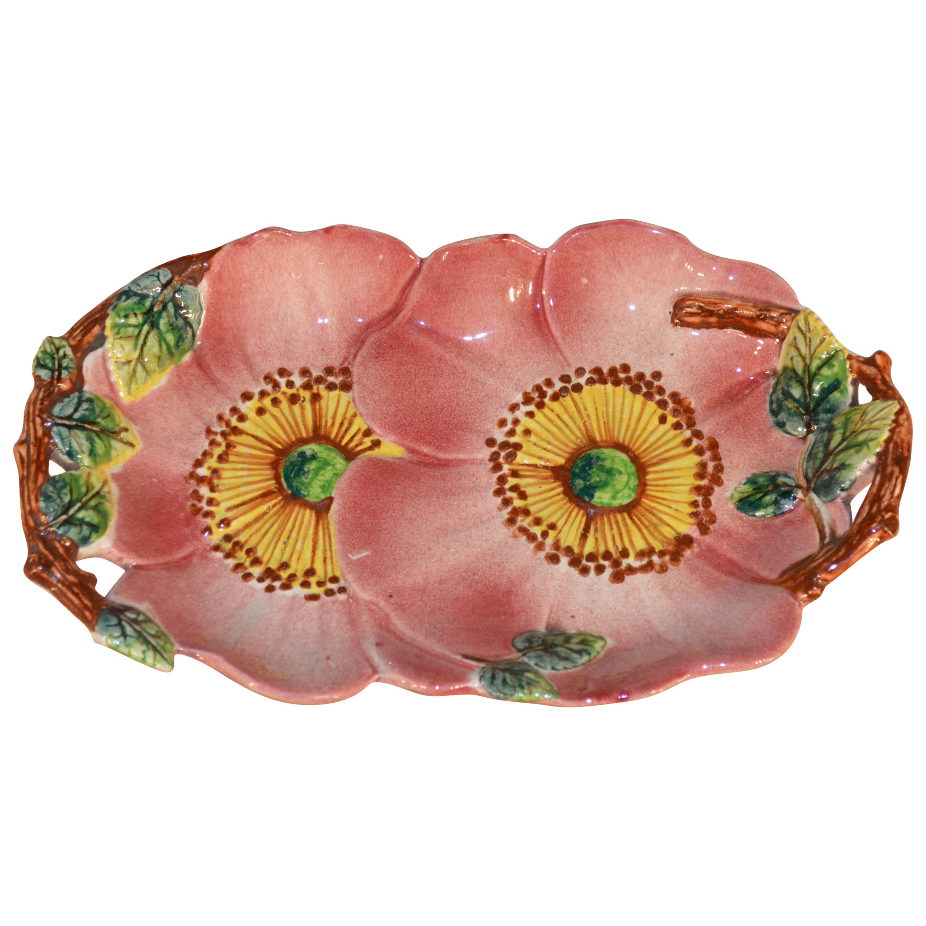 19th Century Majolica Floral Dish