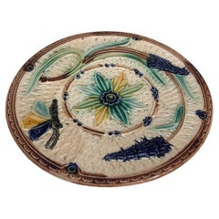 19th Century Majolica Flowers & Butterfly Plate Wasmuel