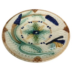 19th Century Majolica Flowers & Butterfly Plate Wasmuel