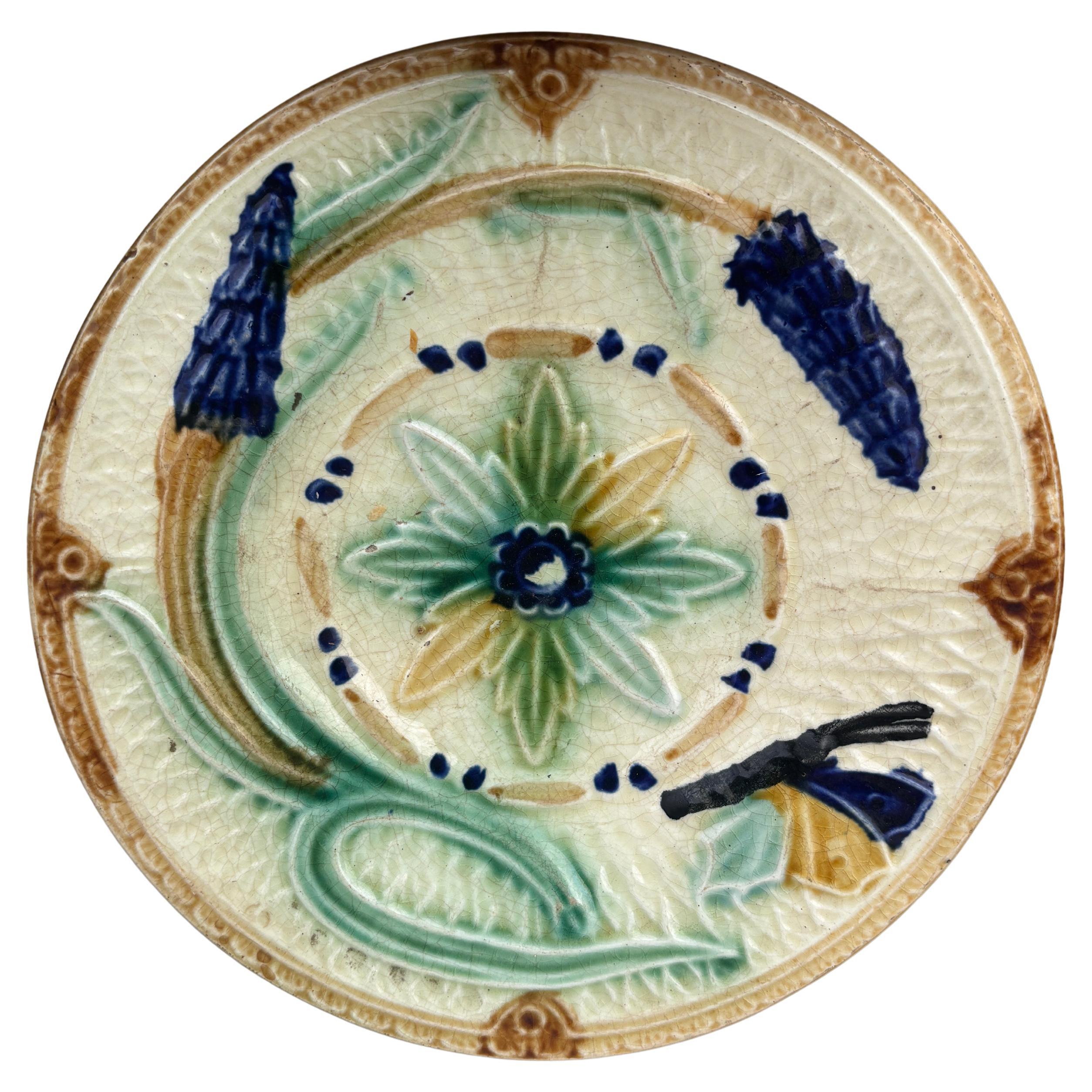 19th Century Majolica Flowers & Butterfly Plate Wasmuel