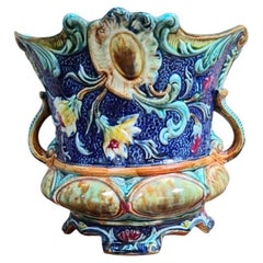 19th Century Majolica Flowers Cache Pot Wasmuel