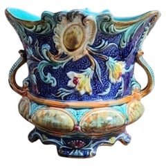 19th Century Majolica Flowers Cache Pot Wasmuel