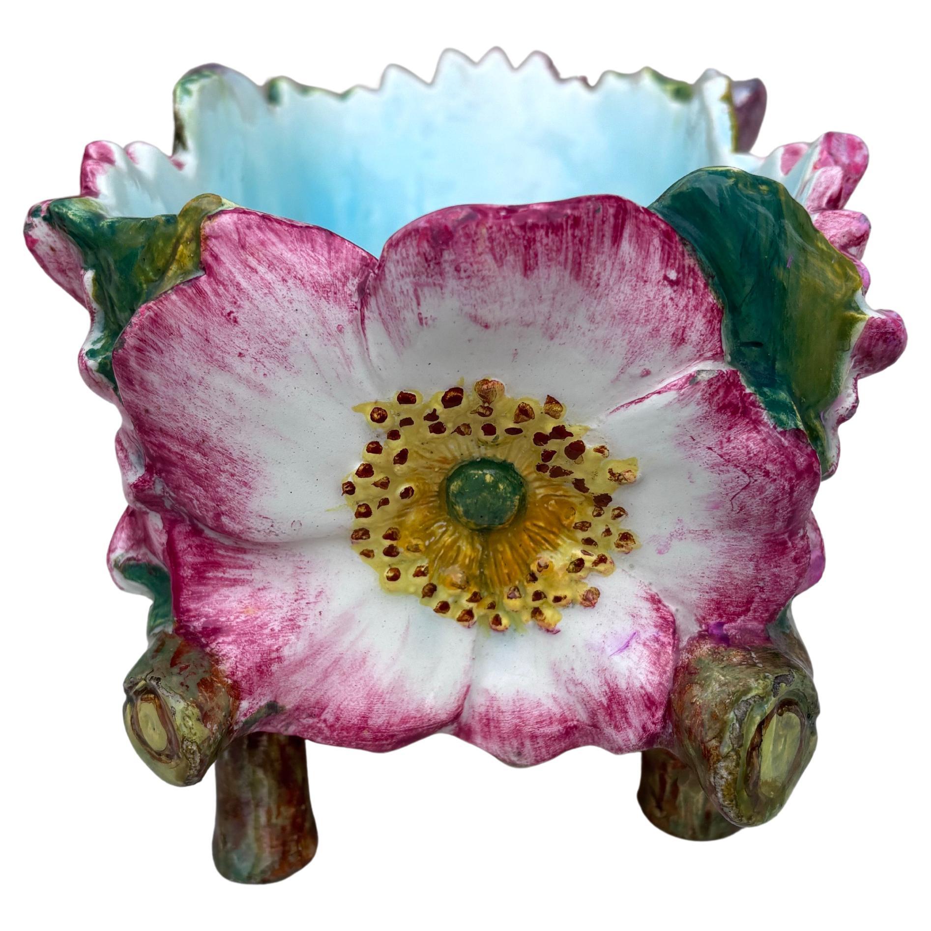 French 19th Century Majolica Flowers Jardiniere Delphin Massier