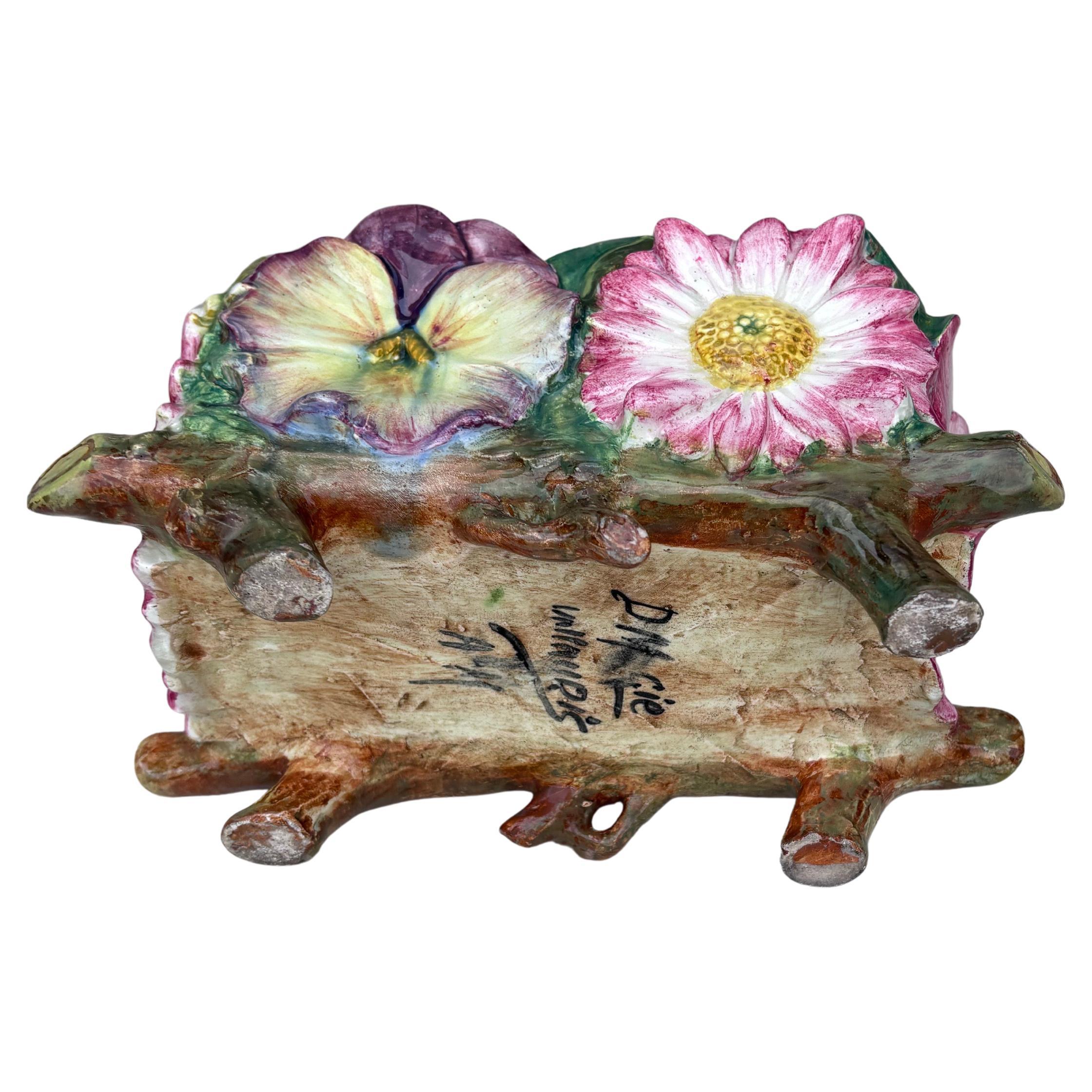 Late 19th Century 19th Century Majolica Flowers Jardiniere Delphin Massier