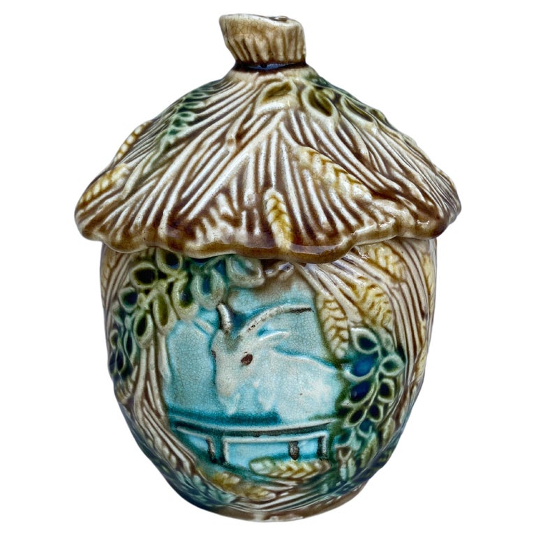 majolica tobacco jar Antique Figural Humidor #2 Woman With Cigar Wearing Fez Type Hat Lot - Majolica Tobacco Jar