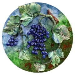 19th Century Majolica Grapes Wall Platter Longchamp