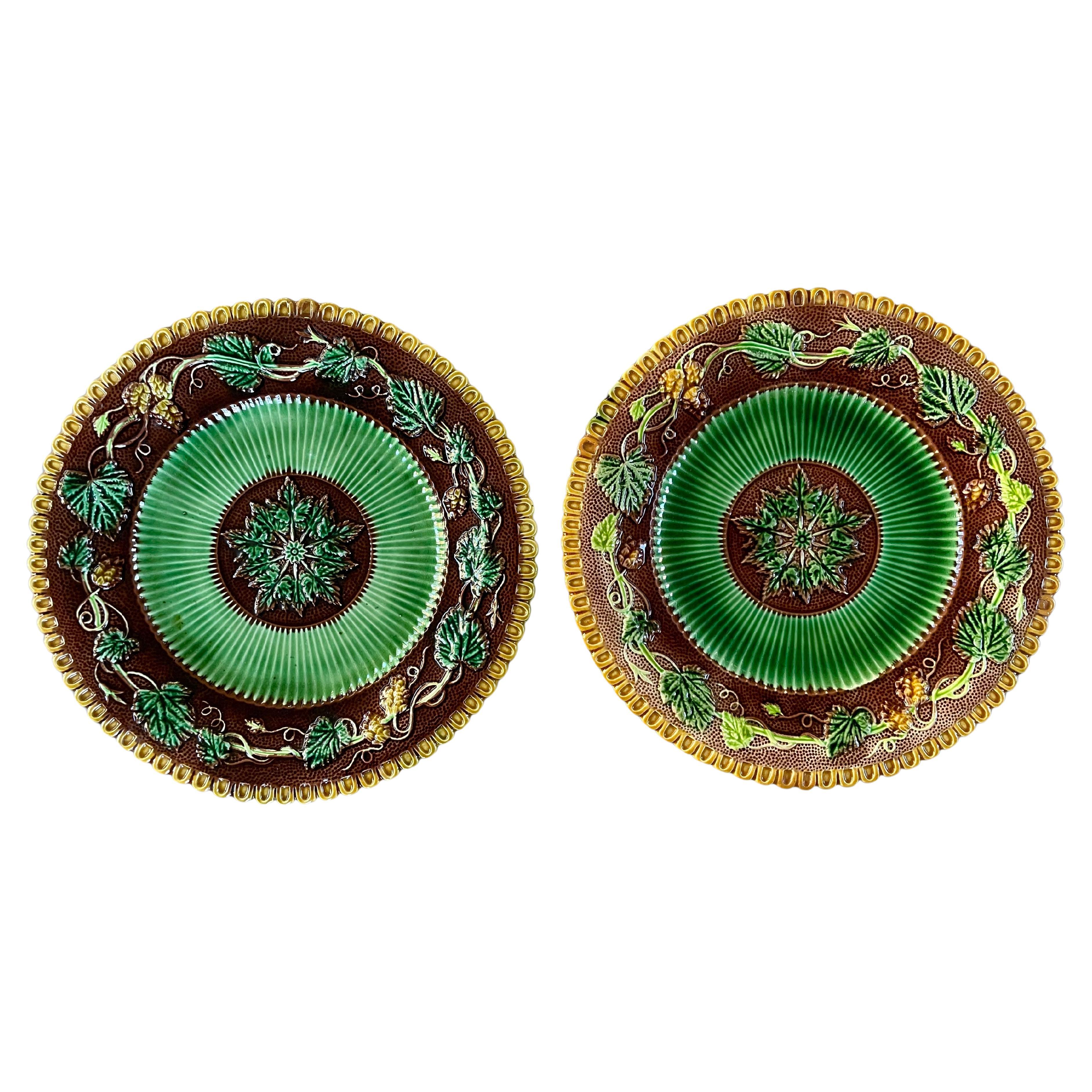 19th Century Majolica Grapevine Plates, a Pair