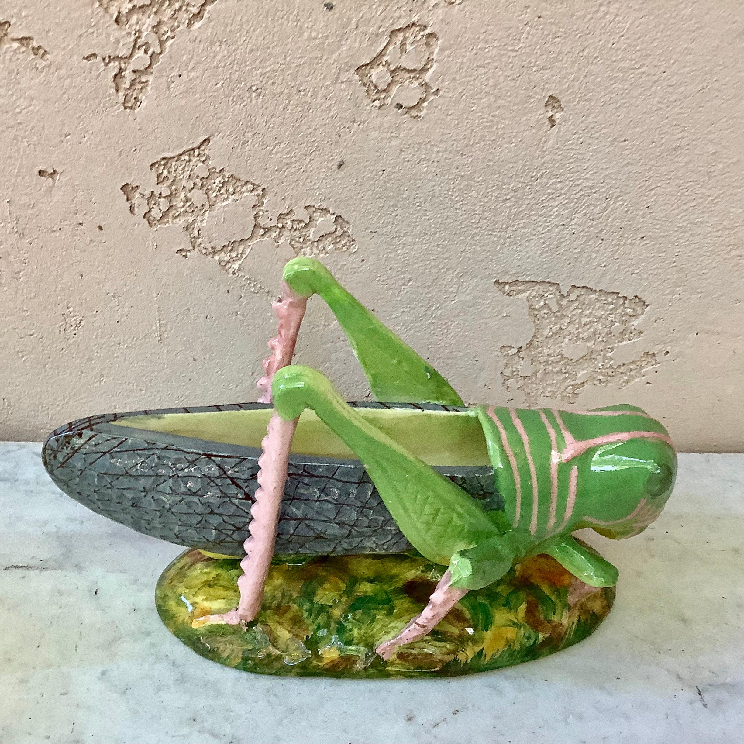 Rare Majolica grasshopper jardinière attributed Jerome Massier Fils, circa 1890.
At the end of 19th century The Massier manufacture participated at the Universal Exhibitions and earned several prices. This piece is a good example of the French Art