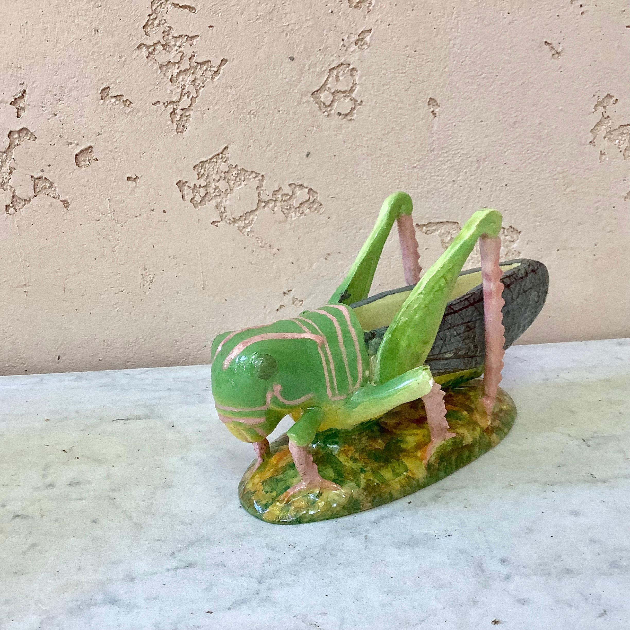 French 19th Century Majolica Grasshopper Jardinière Jerome Massier