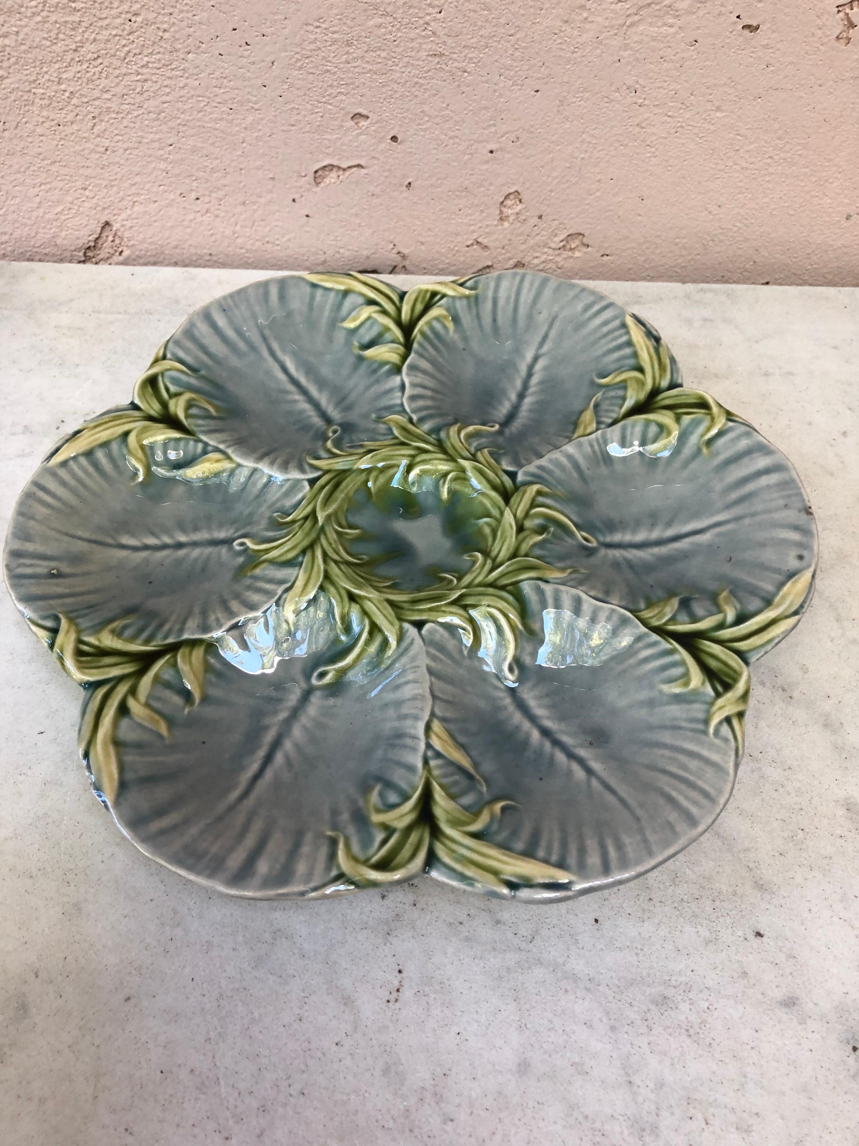 French 19th Century Majolica Gray Oyster Plate Luneville