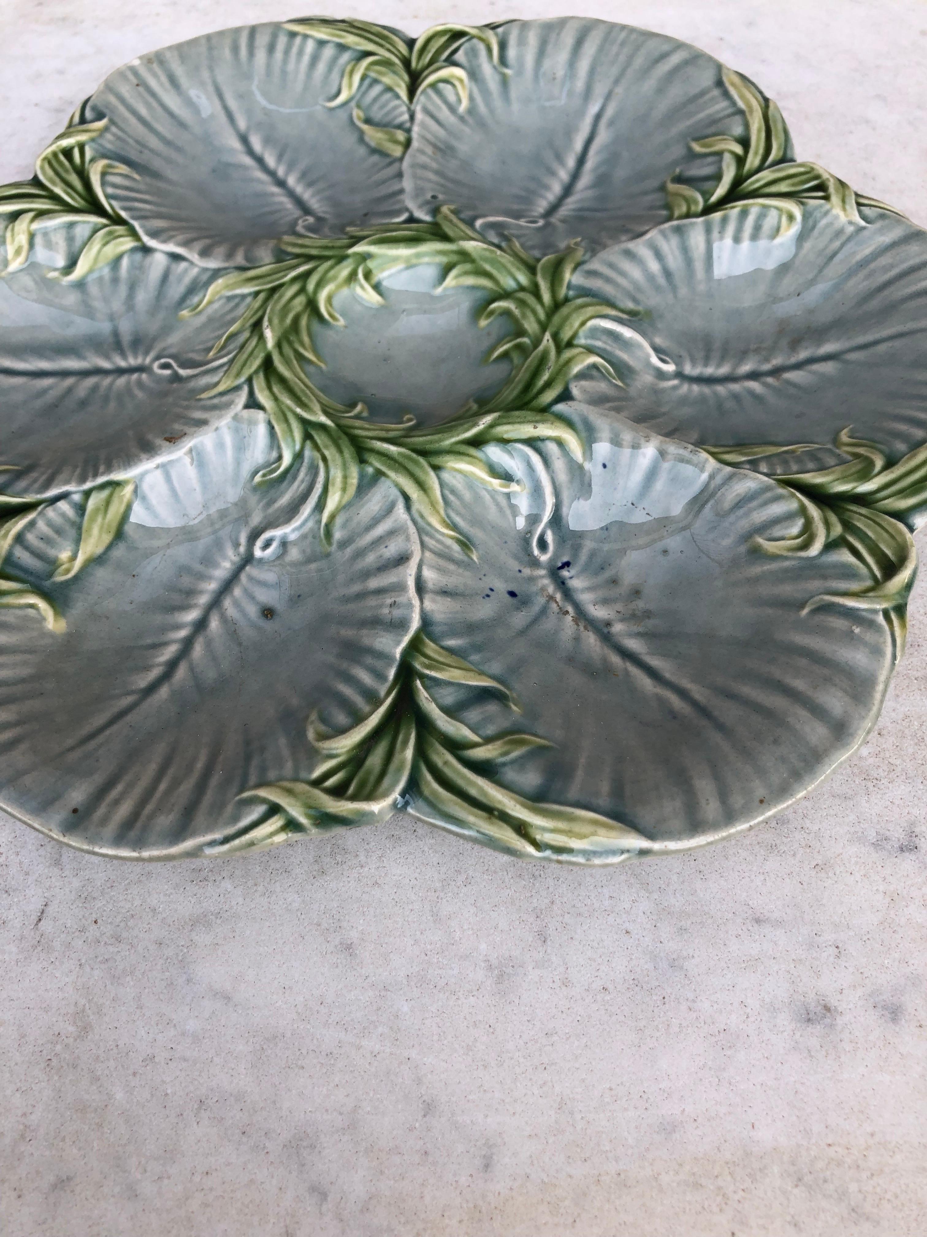 Late 19th Century 19th Century Majolica Gray Oyster Plate Luneville