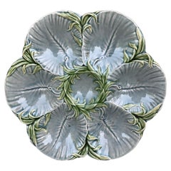 19th Century Majolica Gray Oyster Plate Luneville