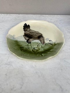 19th Century Majolica Hen & Chicks Plate Choisy Le Roi