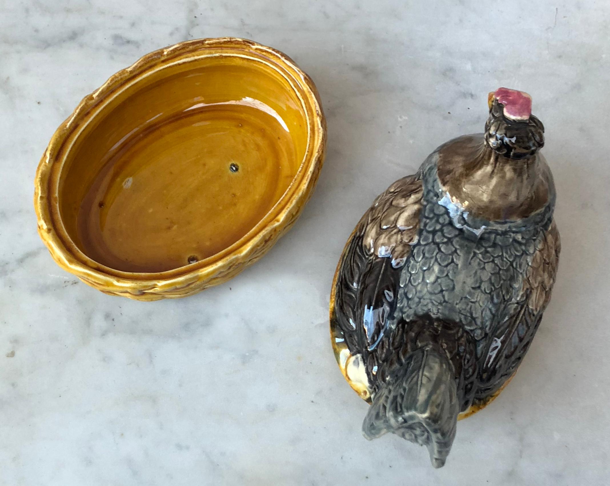 19th Century Majolica Hen on Nest Tureen Desvres In Good Condition In Austin, TX