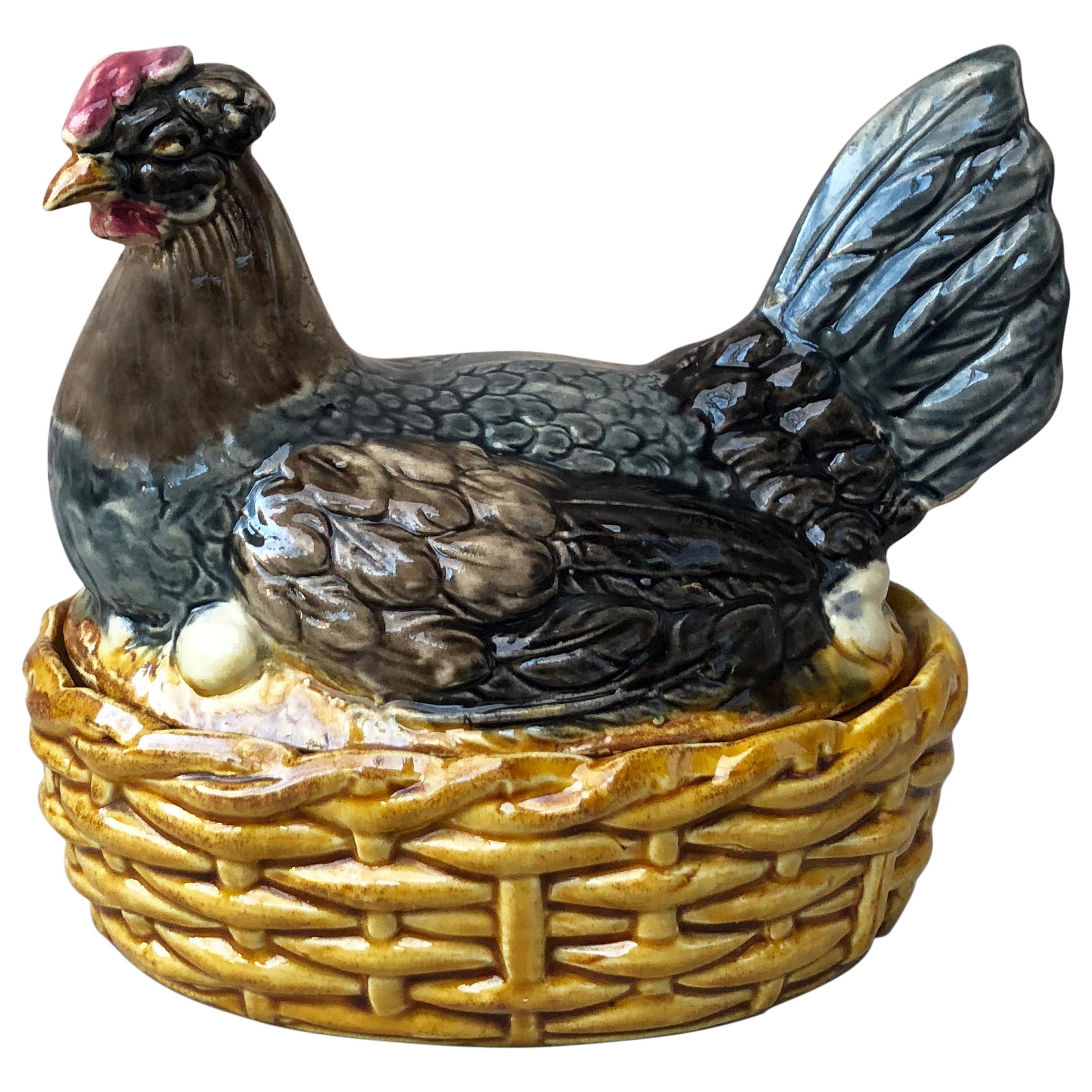 19th Century Majolica Hen on Nest Tureen Desvres