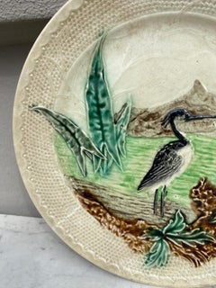 19th Century Majolica Heron Plate