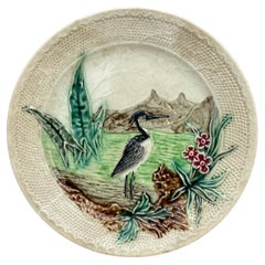 19th Century Majolica Heron Plate 