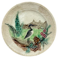 19th Century Majolica Heron Plate