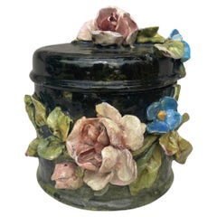 19th Century Majolica Impressionist Flowers Box