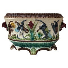 19th Century Majolica Insects Musicians Jardinière