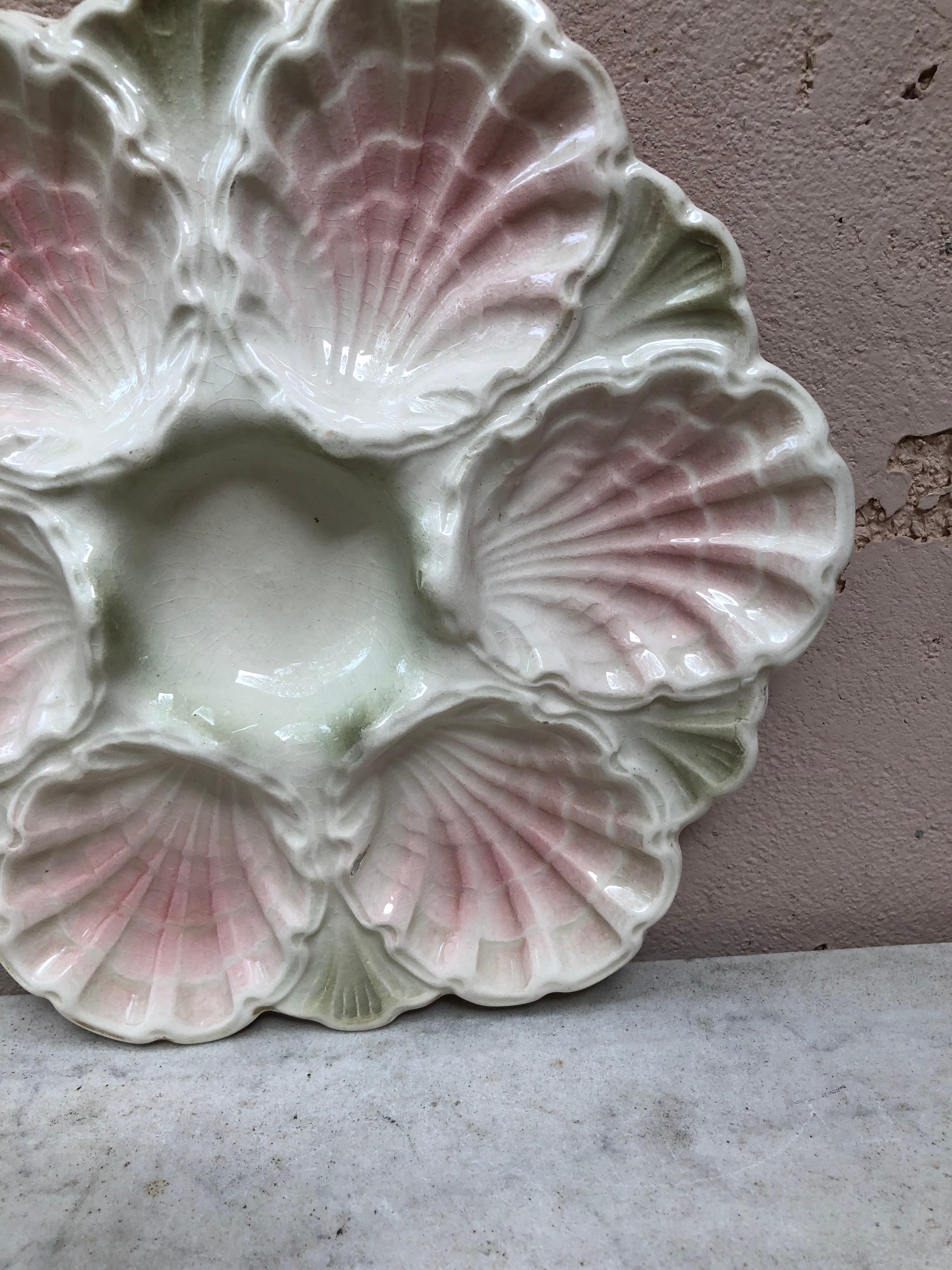 Romantic 19th Century Majolica Iridescent Oyster Plate Fives Lille