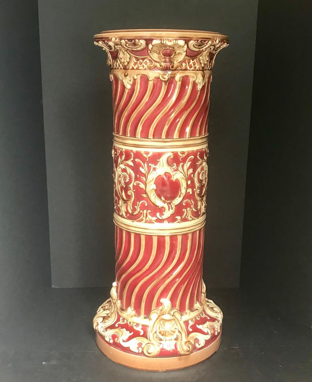 19th Century Majolica Jardinière Pedestal, Large Victorian Plant Stand, England 5