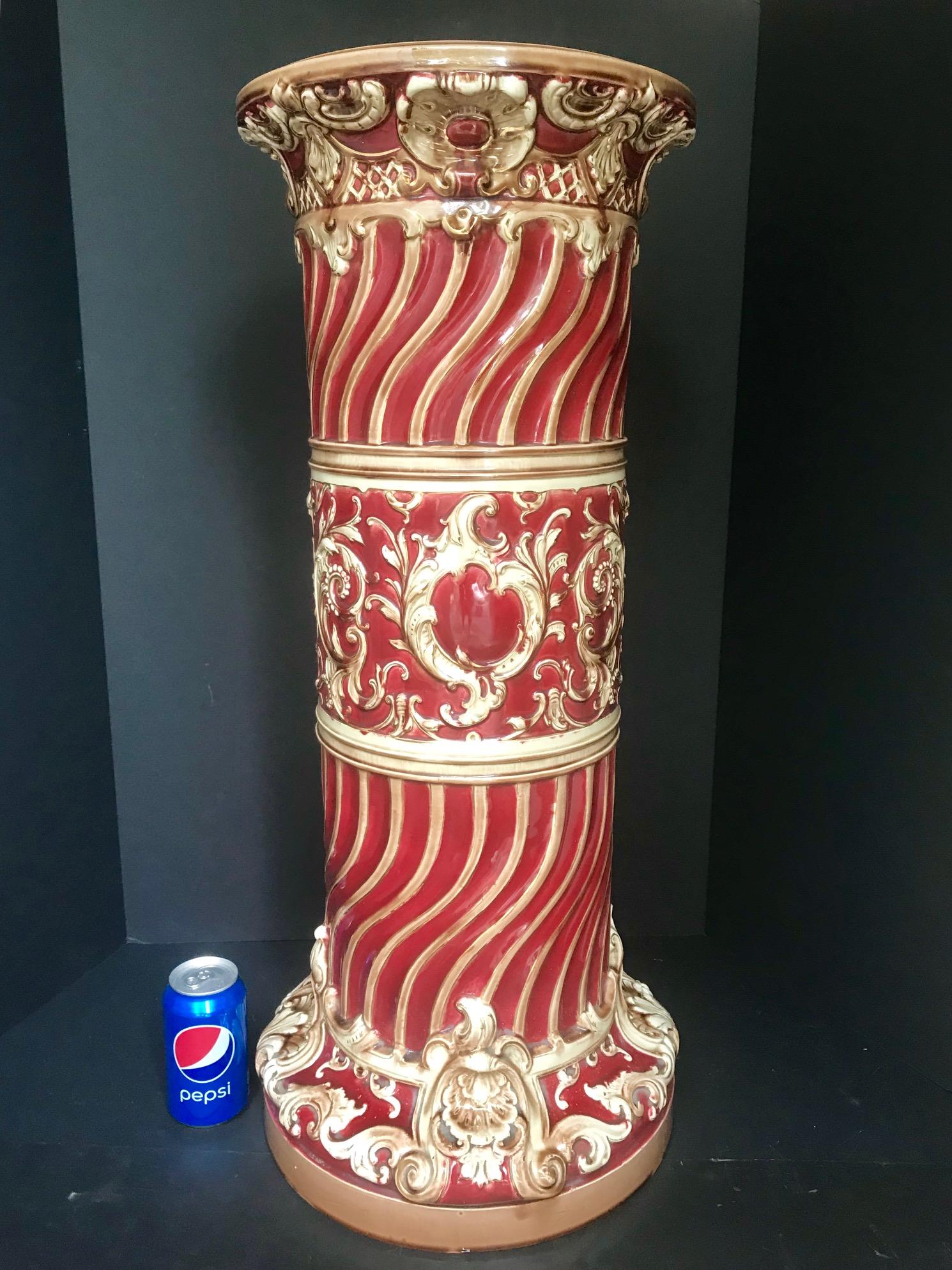19th Century Majolica Jardinière Pedestal, Large Victorian Plant Stand, England 8