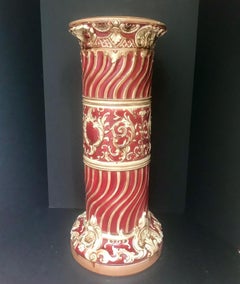 19th Century Majolica Jardinière Pedestal, Large Victorian Plant Stand, England