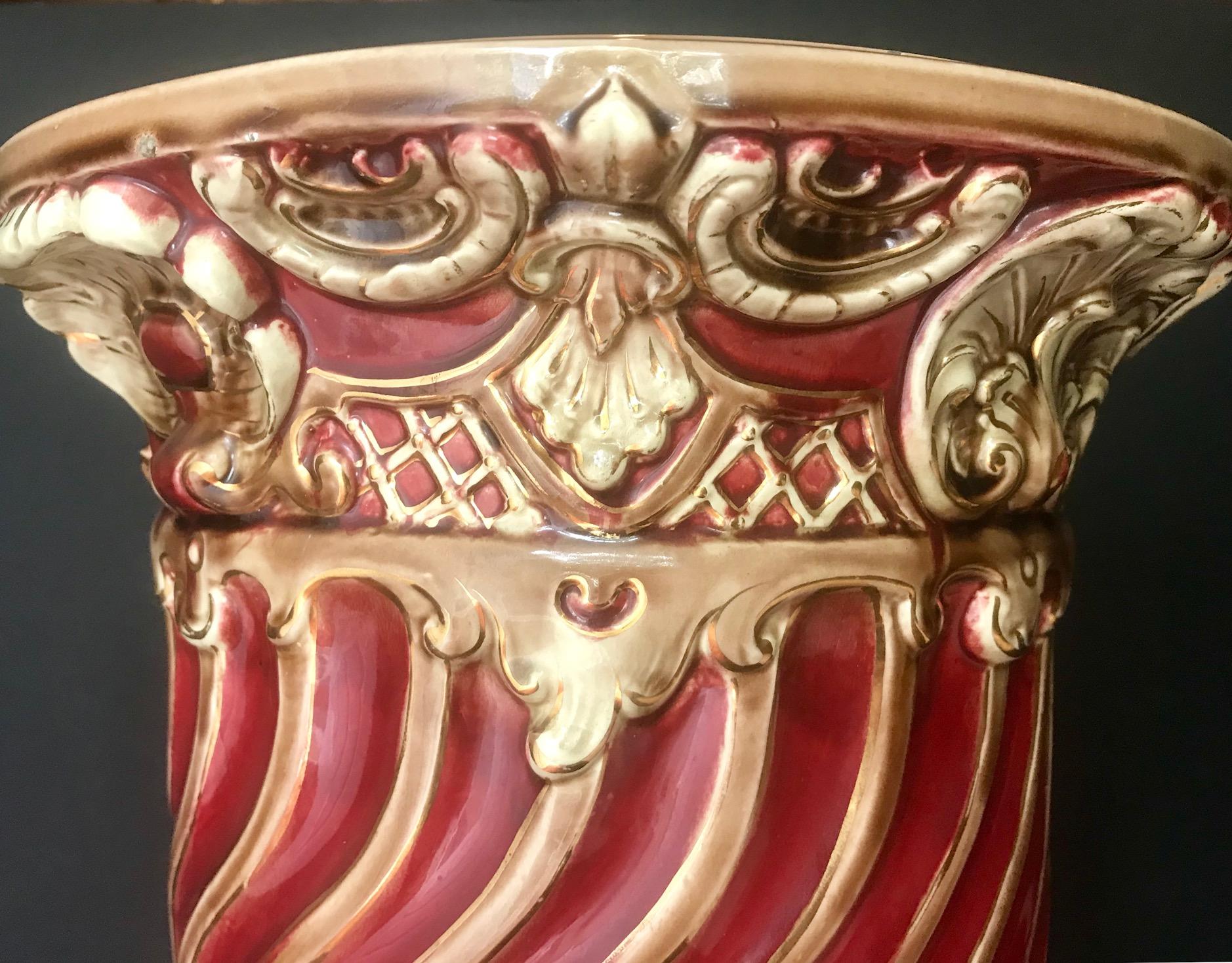 English 19th Century Majolica Jardinière Pedestal, Large Victorian Plant Stand, England