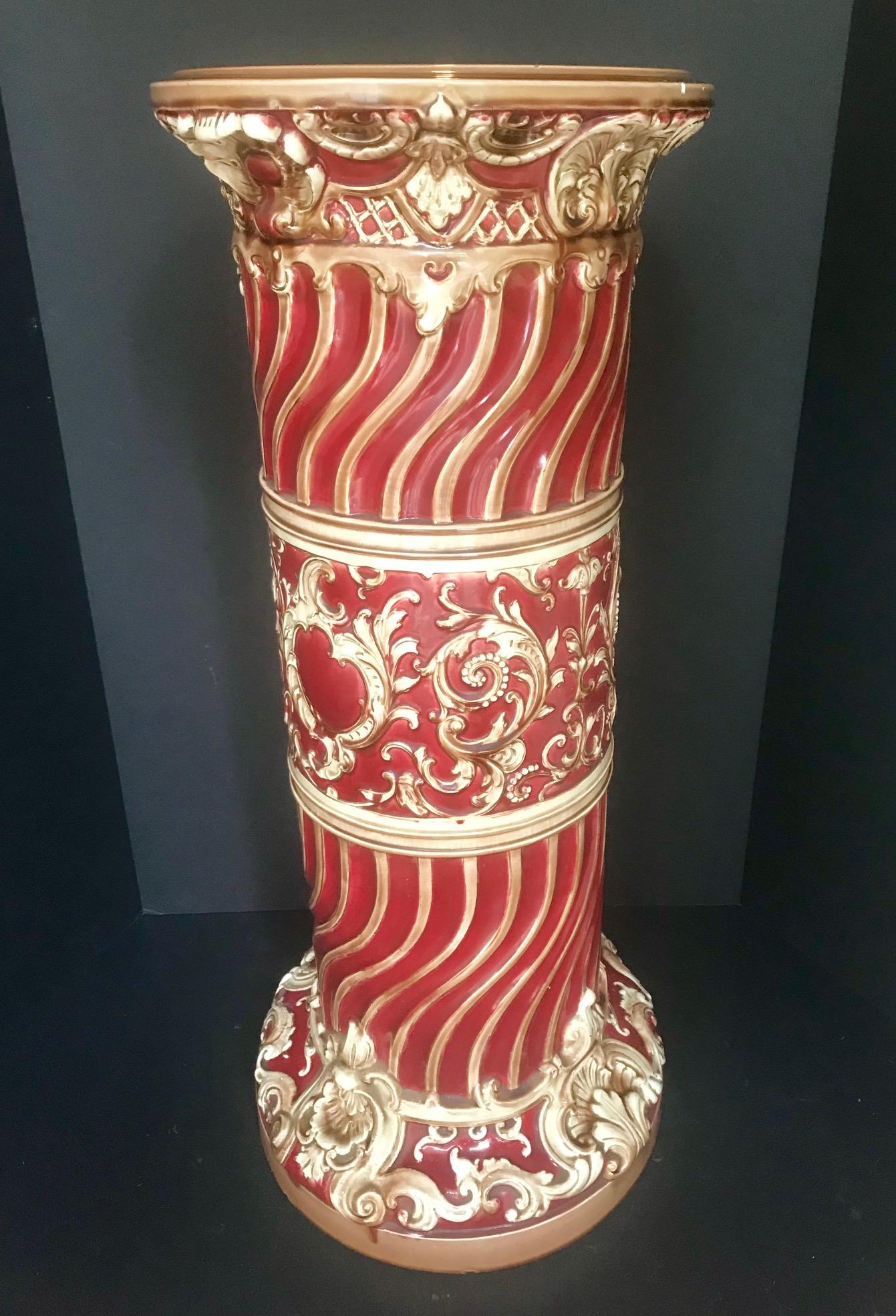 English 19th Century Majolica Jardinière Pedestal, Large Victorian Plant Stand, England