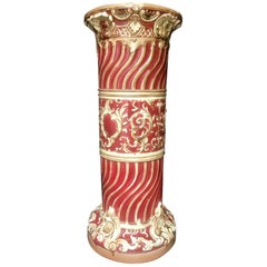 19th Century Majolica Jardinière Pedestal, Large Victorian Plant Stand, England