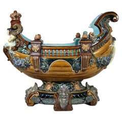 19th Century Majolica Jardiniere "The Galleon" by WS&S, Bohemia, circa 1875