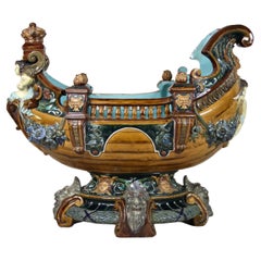 19th Century Majolica Jardiniere "The Galleon" by WS&S, Bohemia, circa 1875