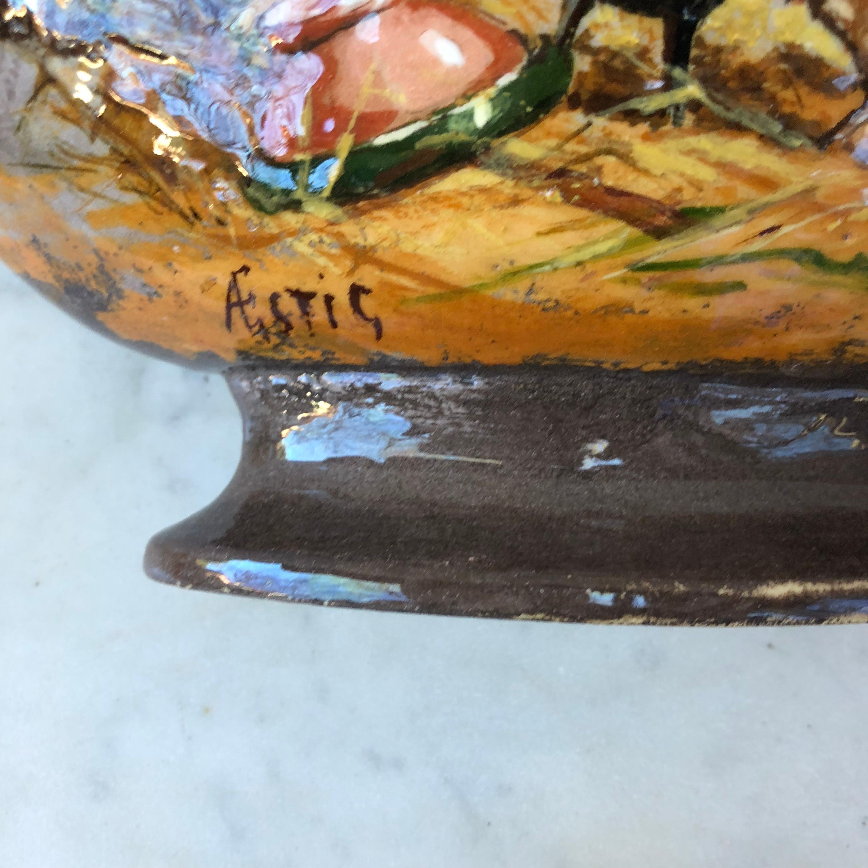 Jardinière en majolique du 19ème siècle avec poulet et coq Bon état - En vente à Austin, TX