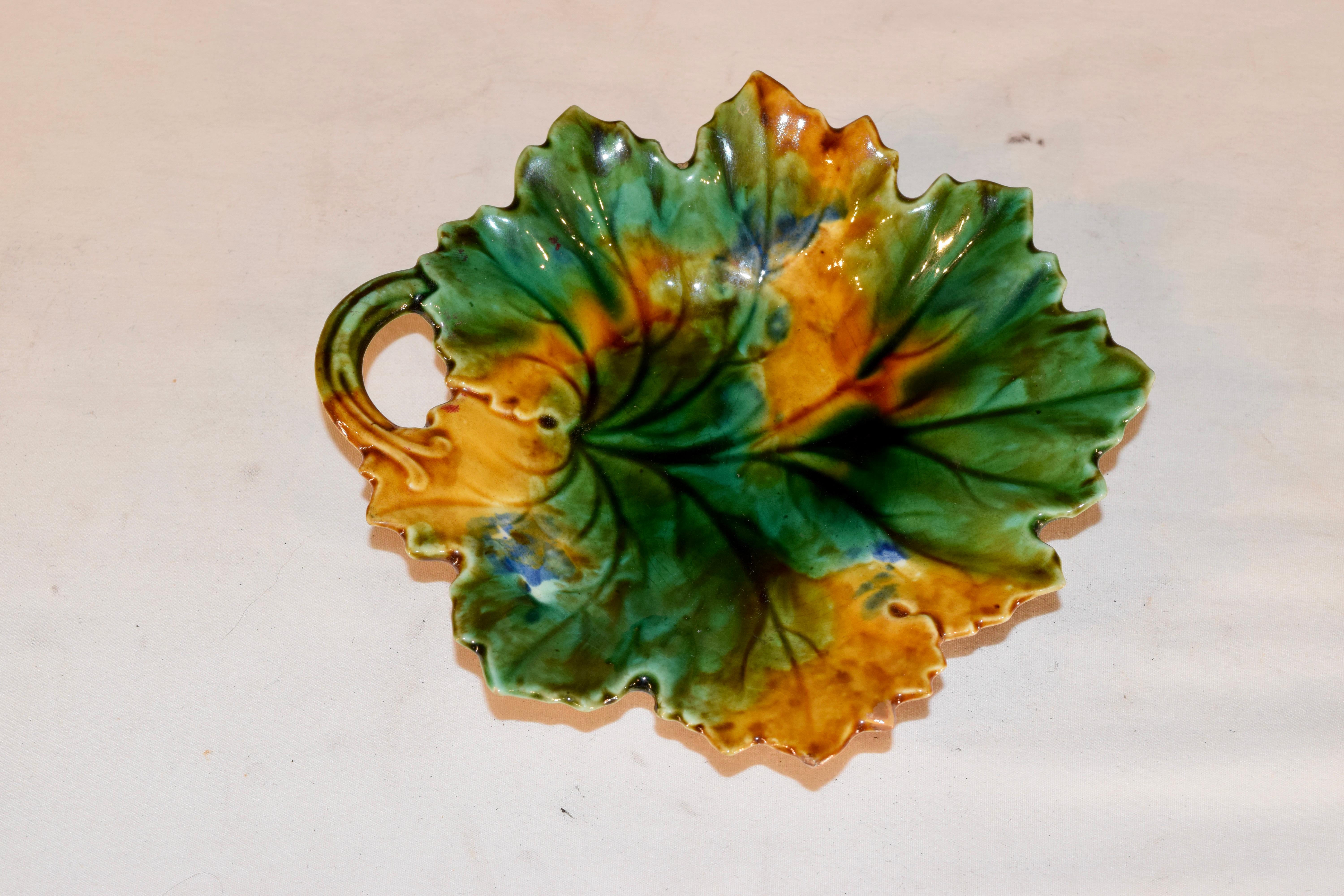 Glazed 19th Century, Majolica Leaf Dish