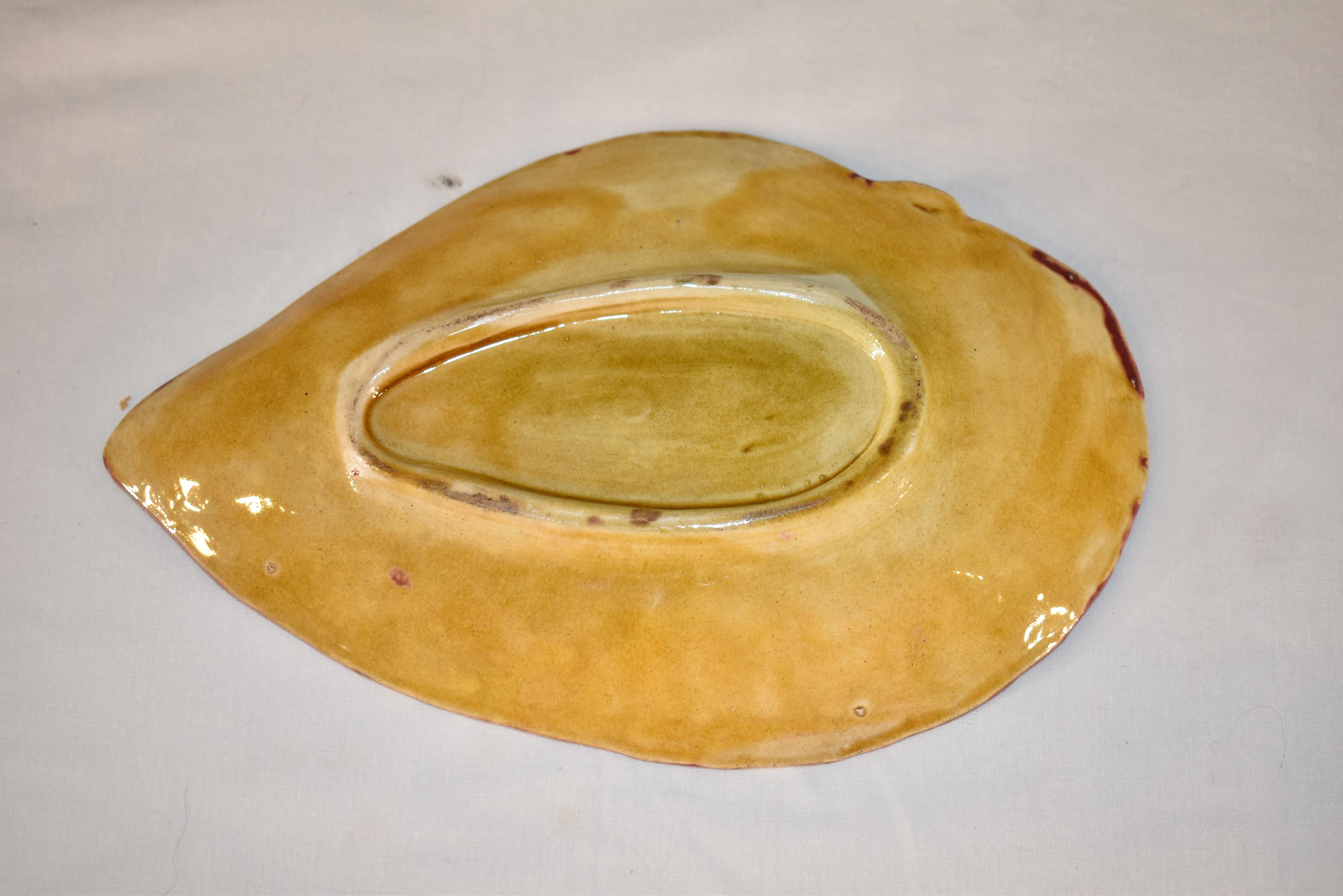 Pottery 19th Century Majolica Leaf Dish For Sale