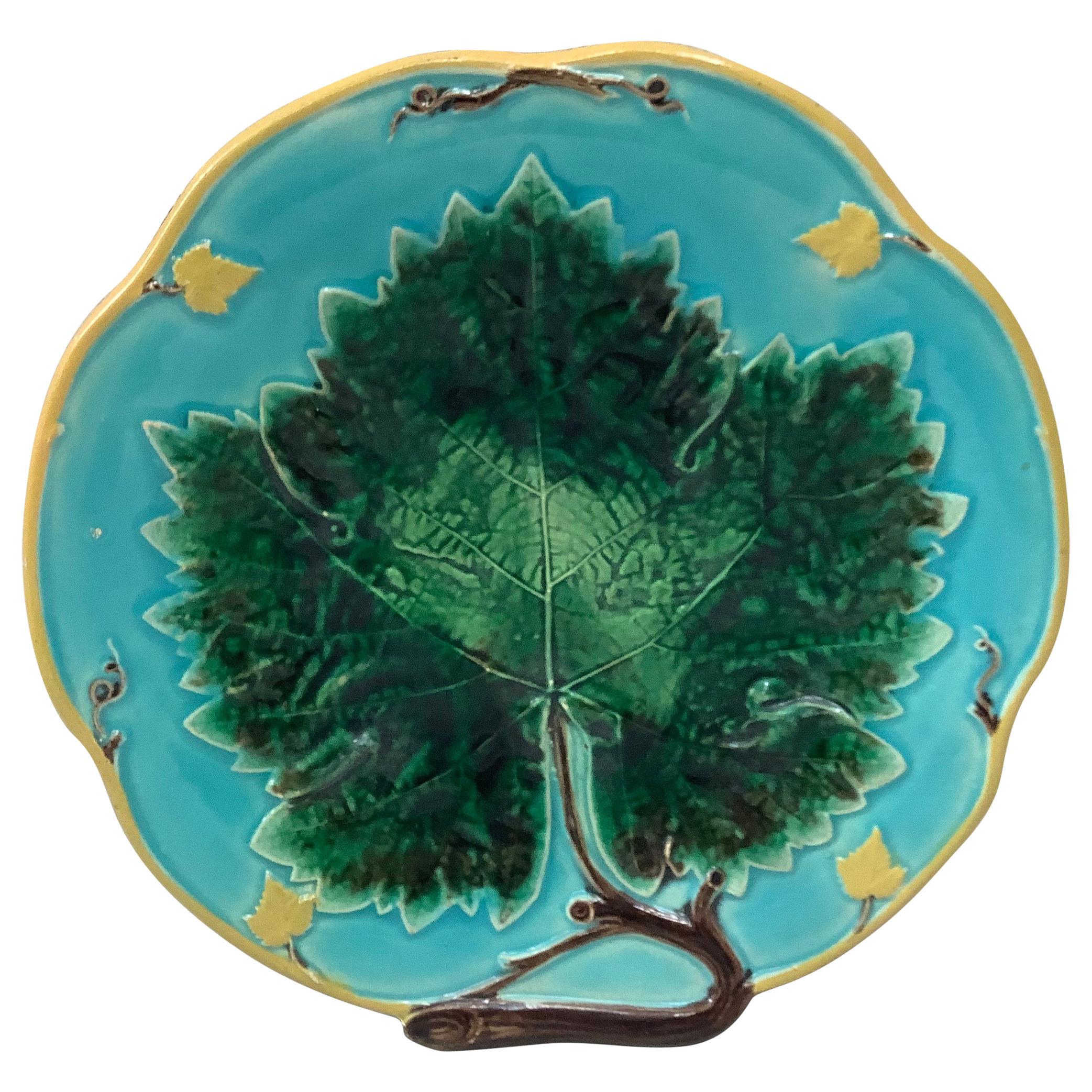 19th Century Majolica Leaf Plate Joseph Holcroft