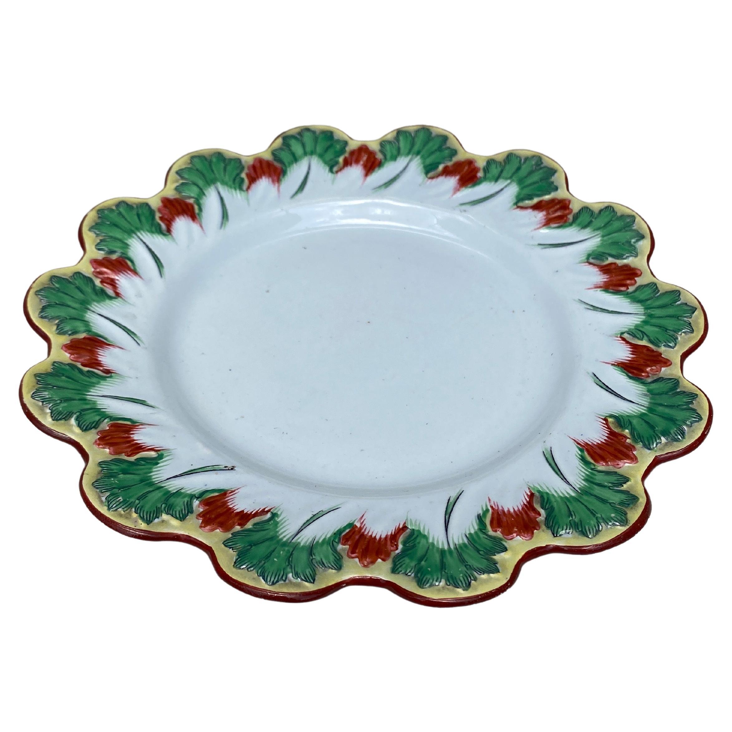 19th Century Majolica Leaves Plate Creil & Montereau.