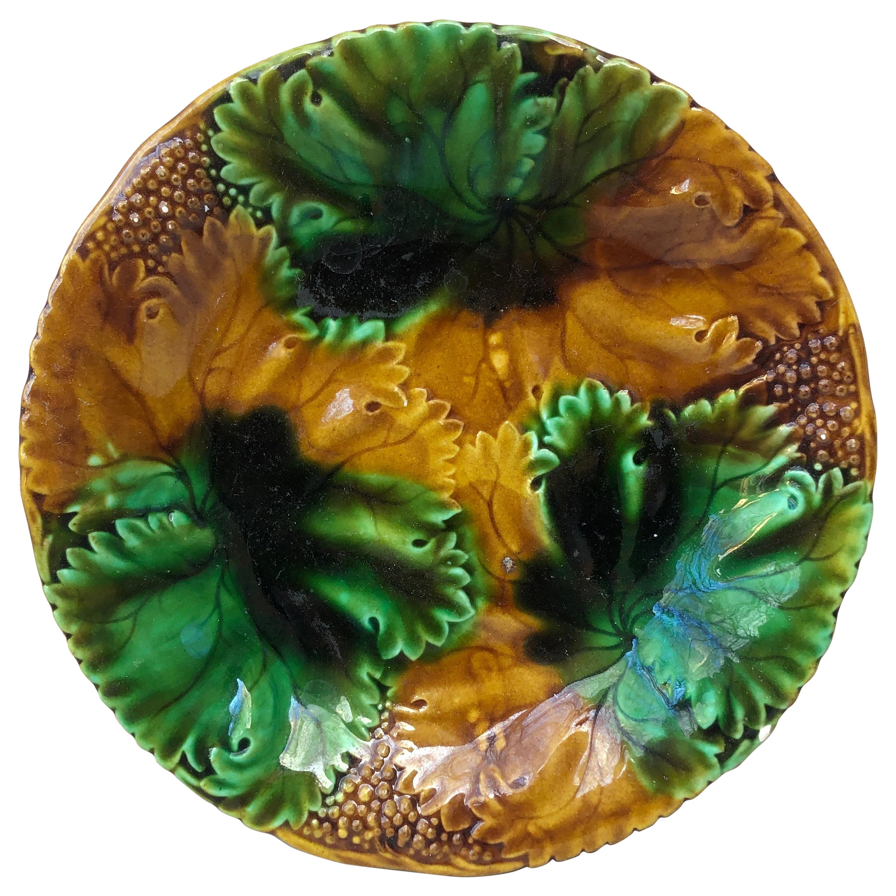 19th Century Majolica Leaves Plate Schramberg