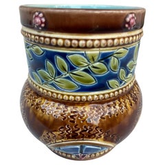 19th Century Majolica Leaves Vase Sarreguemines