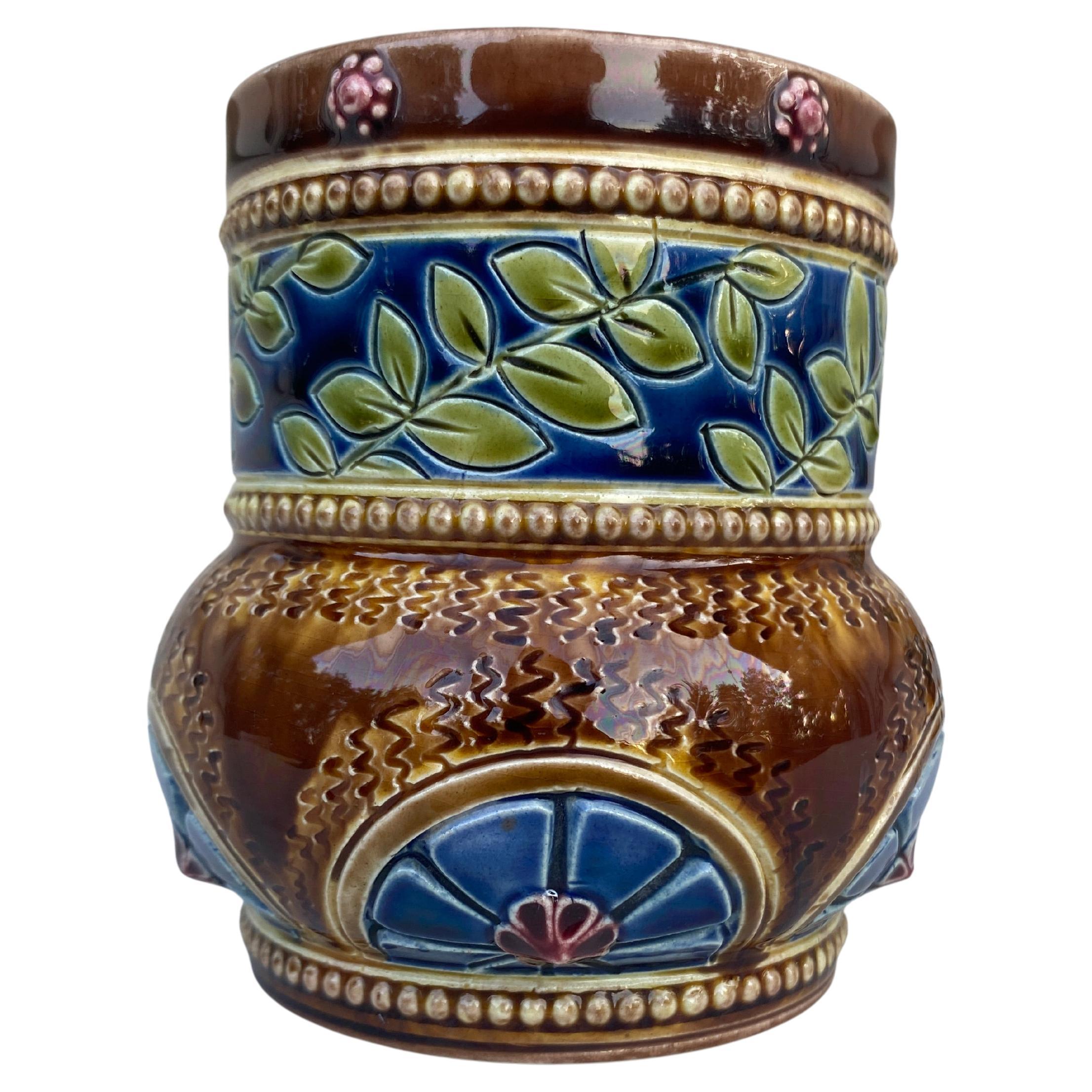19th Century Majolica Leaves Vase Sarreguemines
