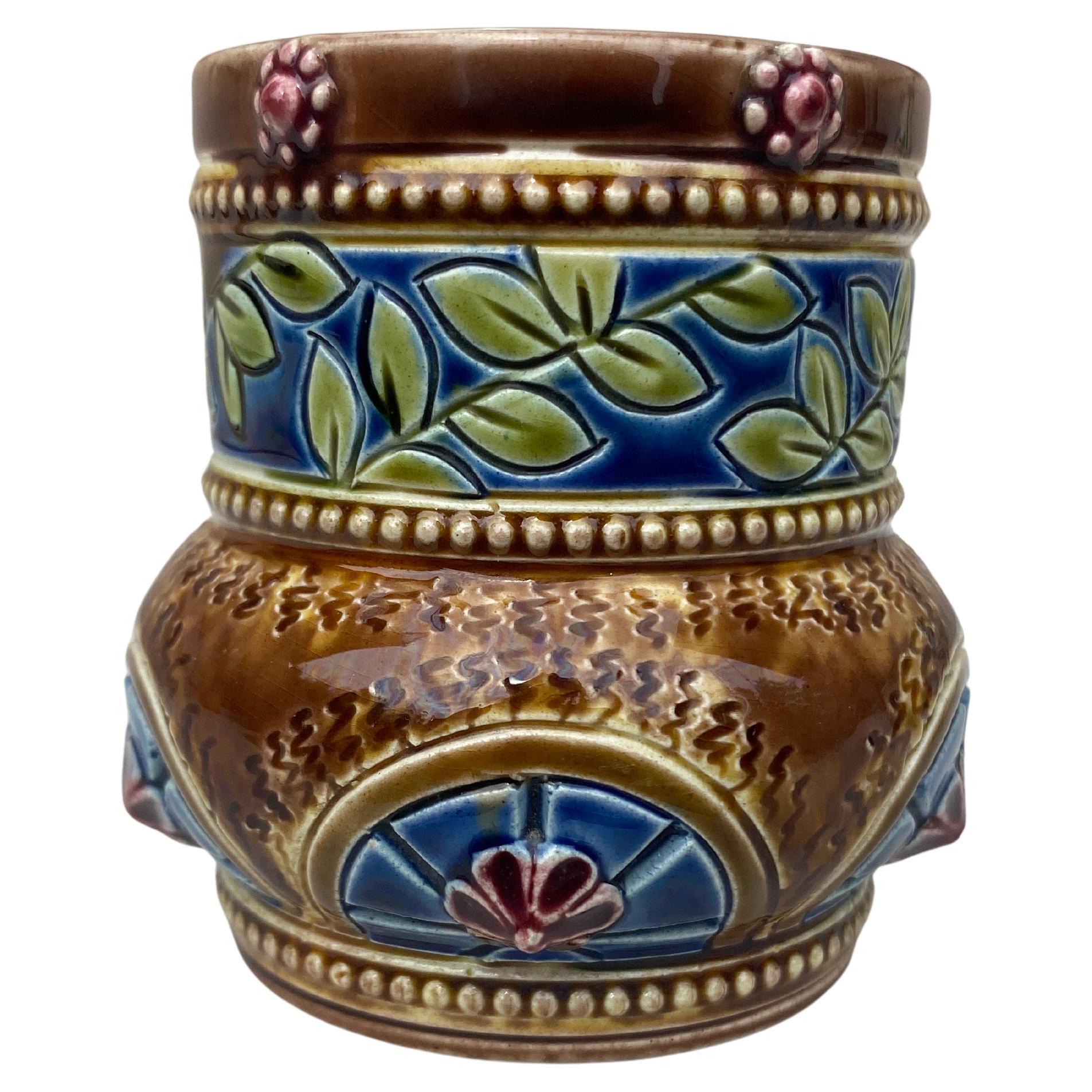 19th Century Majolica Leaves Vase Sarreguemines