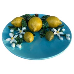 19th Century Majolica Lemons Wall Perret Gentil Platter Menton