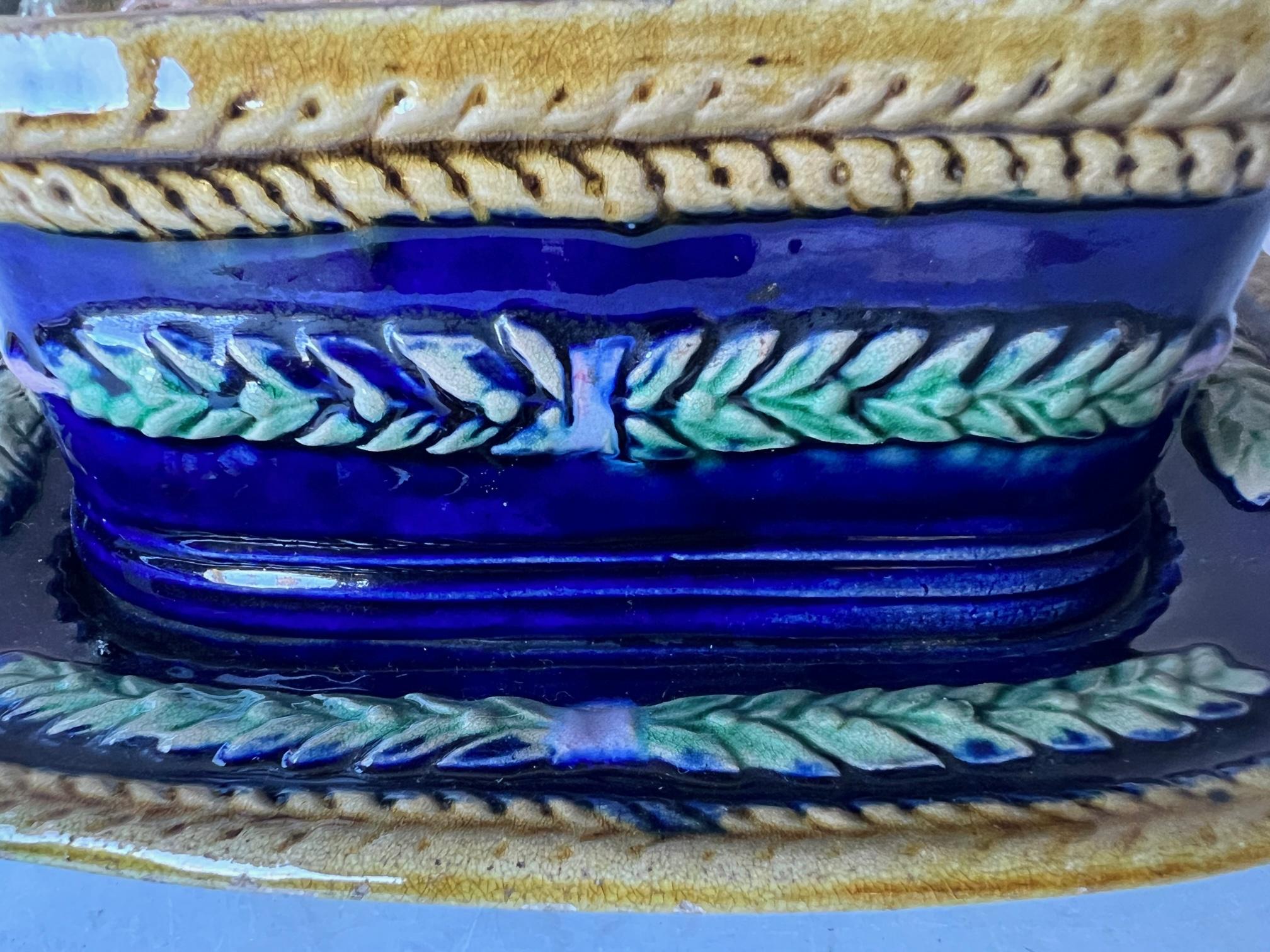 Ceramic 19th Century Majolica Lidded Sardine Box For Sale