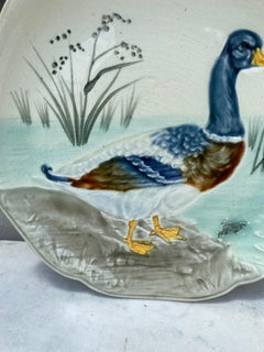 19th Century Majolica Mallard Duck Plate Choisy Le Roi