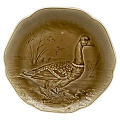 Antique 19th Century Majolica Mallard Duck Plate Choisy Le Roi