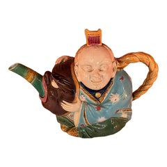 19th-Century Majolica Minton Chinese Man Figural Teapot
