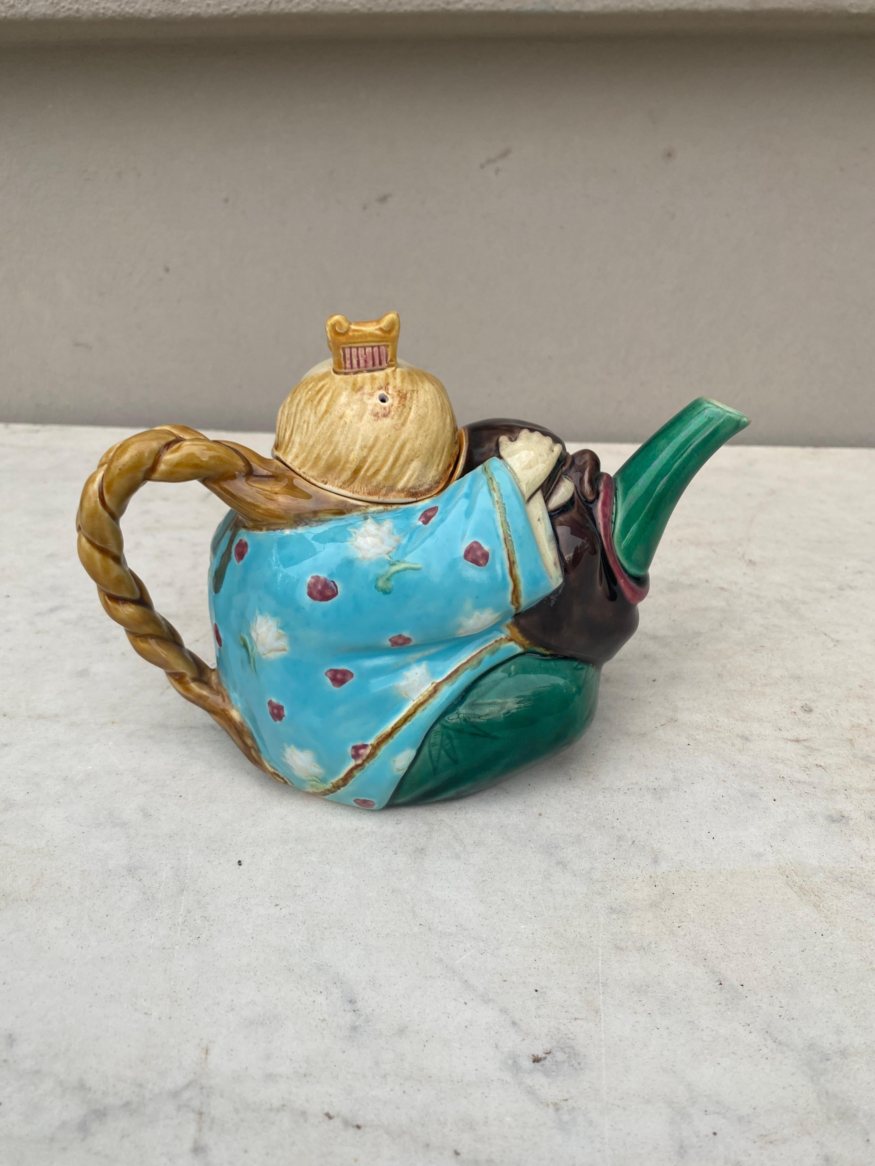 Victorian 19th-Century Majolica Minton Chinaman Teapot  For Sale