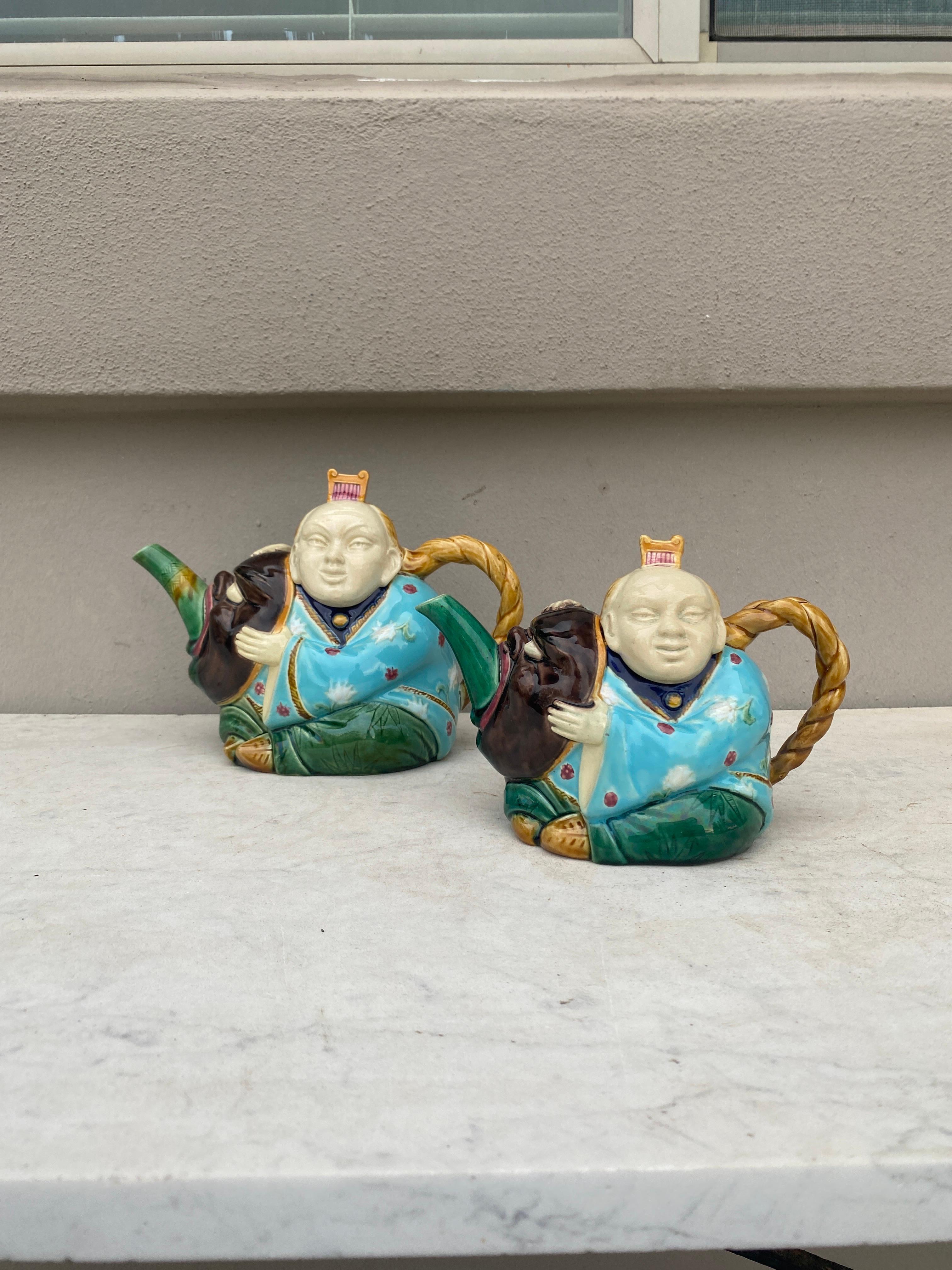 Ceramic 19th-Century Majolica Minton Chinaman Teapot  For Sale