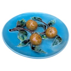 19th Century Majolica Oranges Platter Perret Gentil Menton